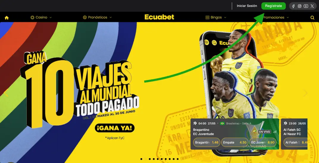 Regístrate en Ecuabet para realizar un depósito
