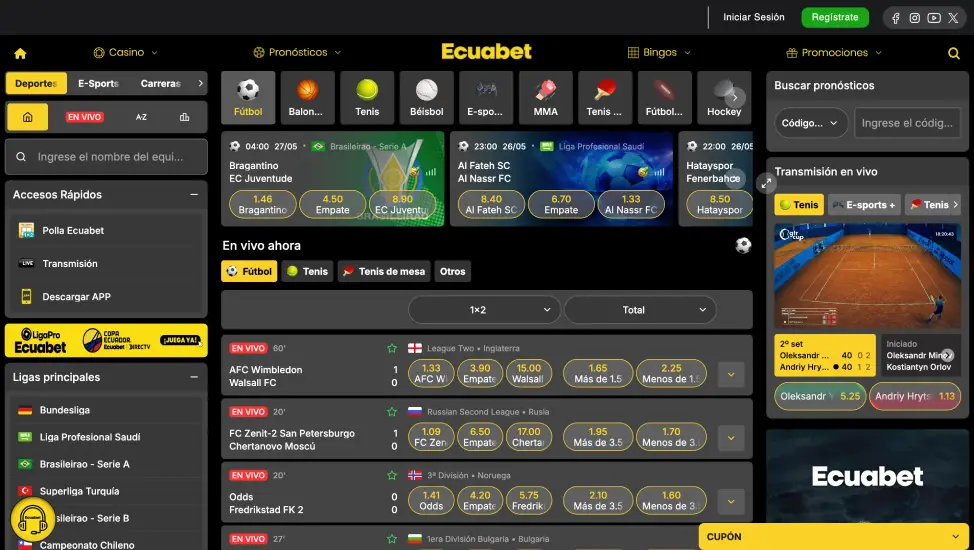 Sitio web de la casa de apuestas Ecuabet