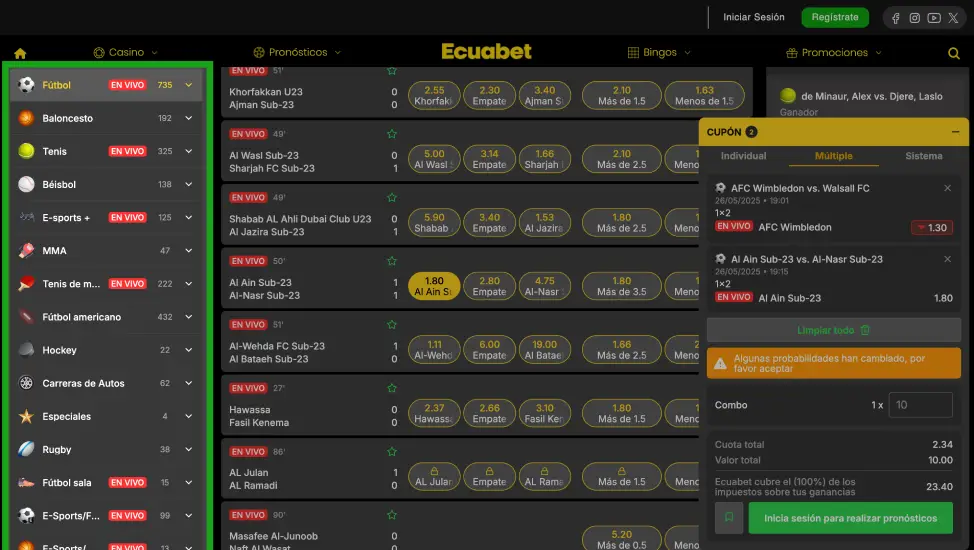 Apuestas en todos los deportes populares en Ecuabet